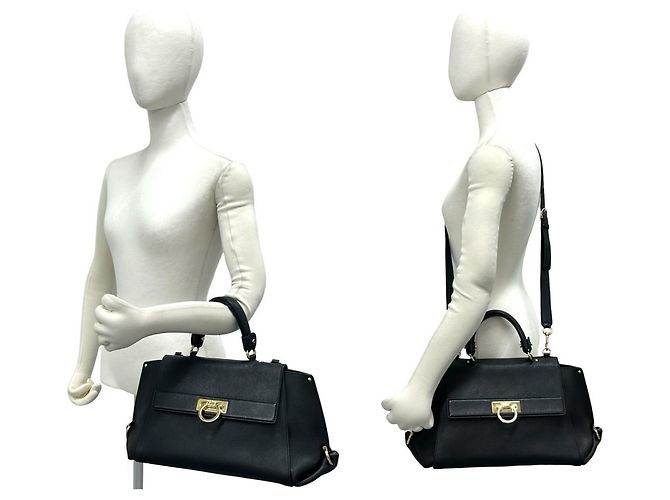 Bolsa de couro Salvatore Ferragamo com ferragens Gancini Preto - vista 2