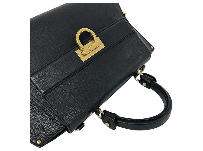 Bolsa de couro Salvatore Ferragamo com ferragens Gancini Preto - vista 4