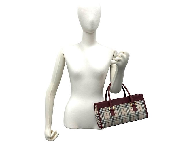 Bolsa Burberry Nova Check em lona e couro Bege Bordeaux - vista 2