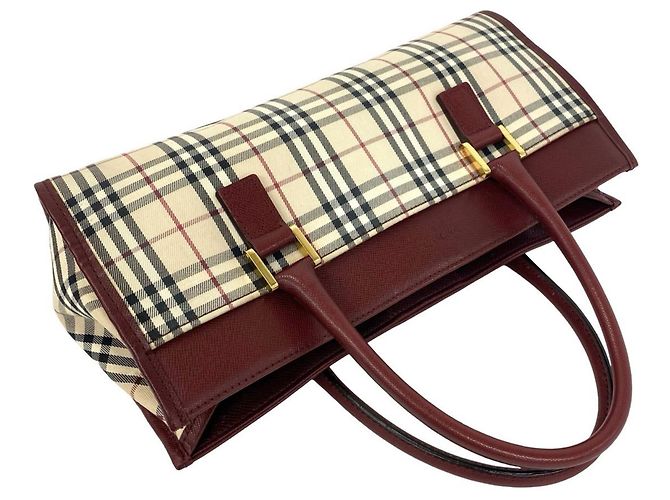 Bolsa Burberry Nova Check em lona e couro Bege Bordeaux - vista 4