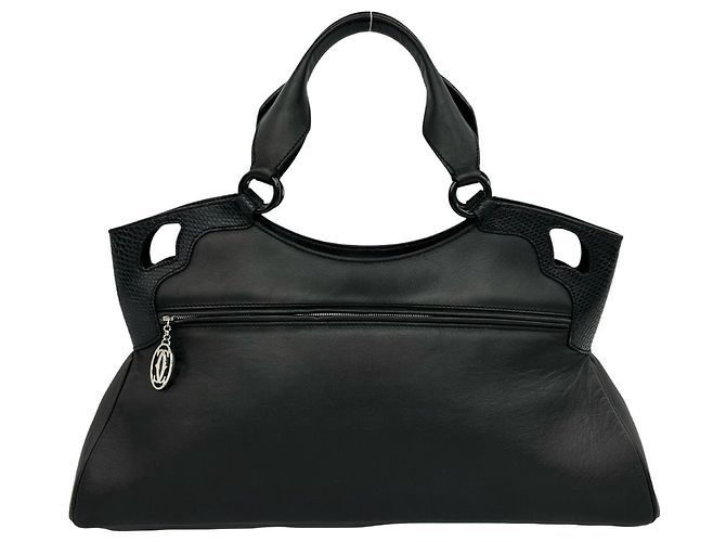 Cartier Marcello Handtasche aus Leder mit perforiertem Logo Schwarz - Ansicht 3