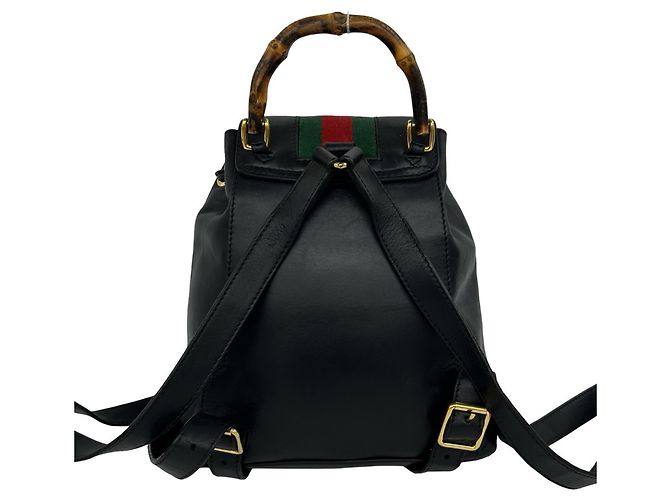Bamboo Mochila Gucci Old Sherry Line em couro e bambu Preto Vermelho Verde - vista 3