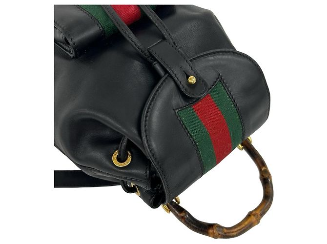 Bamboo Mochila Gucci Old Sherry Line em couro e bambu Preto Vermelho Verde - vista 4