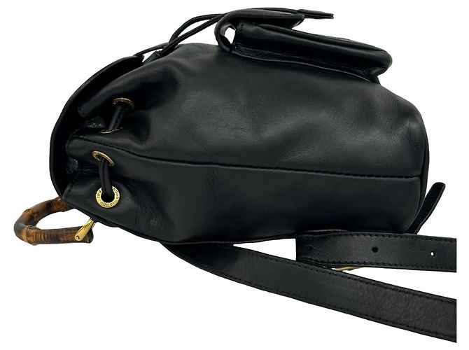 Bamboo Mochila Gucci Old Sherry Line em couro e bambu Preto Vermelho Verde - vista 5