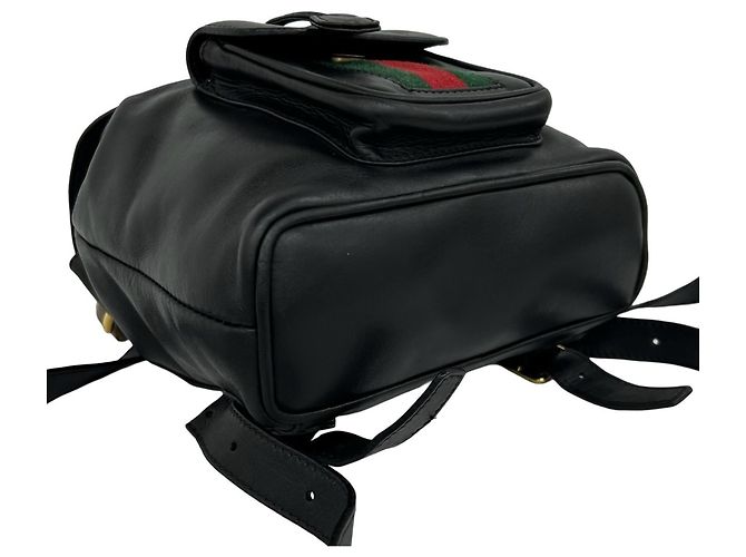 Bamboo Mochila Gucci Old Sherry Line em couro e bambu Preto Vermelho Verde - vista 7