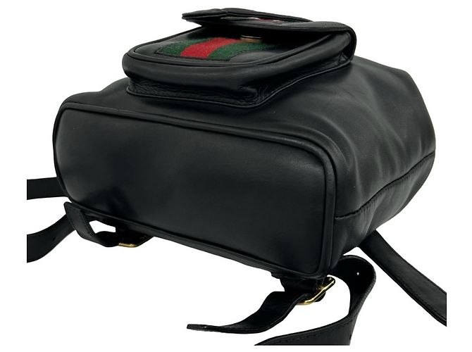 Bamboo Mochila Gucci Old Sherry Line em couro e bambu Preto Vermelho Verde - vista 8