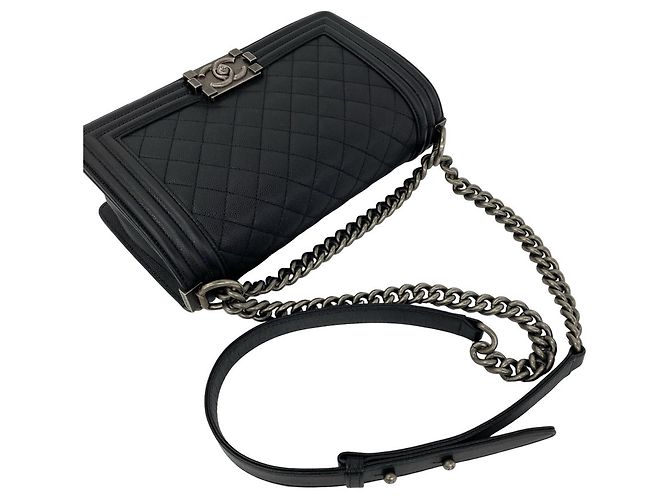 Borsa a tracolla Chanel Boy Chanel Coco Mark in pelle caviar con catena Nero - vista 4