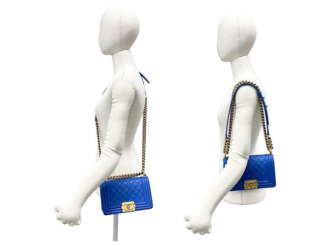 Borsa a tracolla Chanel Boy Chanel Coco Mark Hardware in pelle d'agnello Blu - vista 2