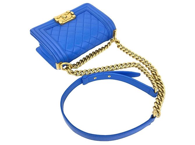 Borsa a tracolla Chanel Boy Chanel Coco Mark Hardware in pelle d'agnello Blu - vista 4