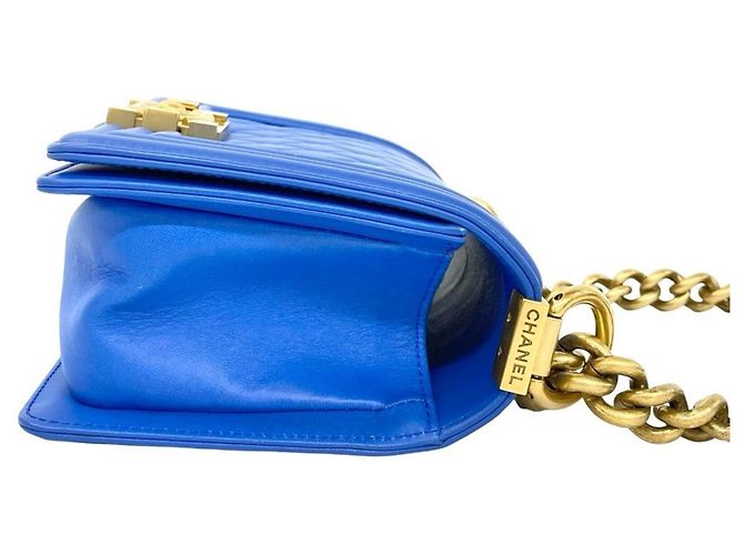 Borsa a tracolla Chanel Boy Chanel Coco Mark Hardware in pelle d'agnello Blu - vista 6