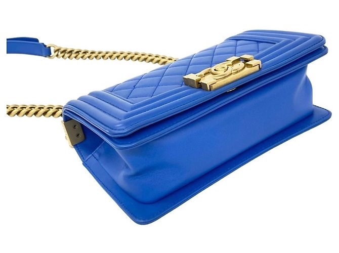 Borsa a tracolla Chanel Boy Chanel Coco Mark Hardware in pelle d'agnello Blu - vista 7