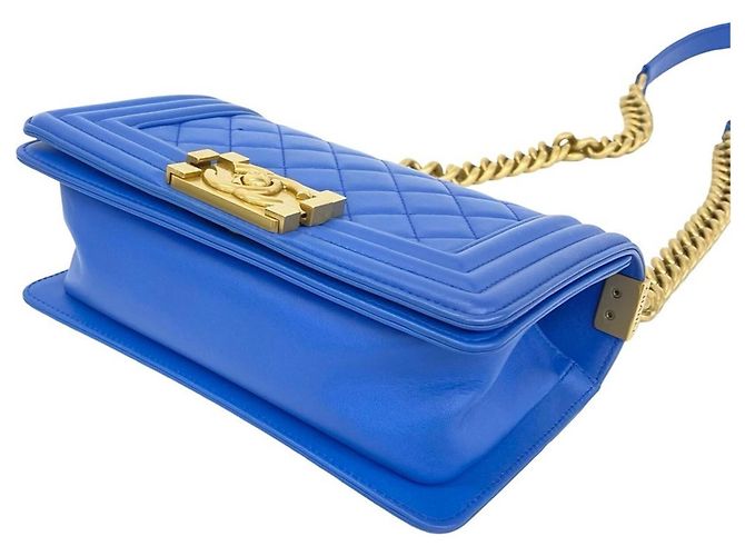 Borsa a tracolla Chanel Boy Chanel Coco Mark Hardware in pelle d'agnello Blu - vista 8