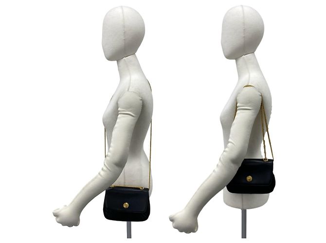 Céline CELINE Vintage Triomphe Logo Hardware Leder Kette Mini Schultertasche Schwarz - Ansicht 2