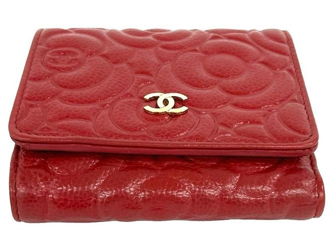 Cartera tri-fold Chanel de piel de becerro granulada roja - vista 6