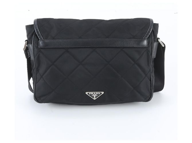 Borsa a tracolla in pelle e nylon Tessuto con logo triangolare Prada Nero - vista 3