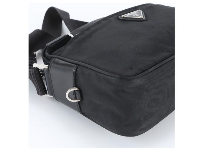 Bolsa de ombro em couro e nylon Tessuto com logo triangular Prada Preto - vista 6
