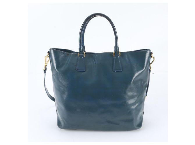 Bolso de hombro/Bolso tote Prada de piel Saffiano con logo triangular Azul Verde - vista 3