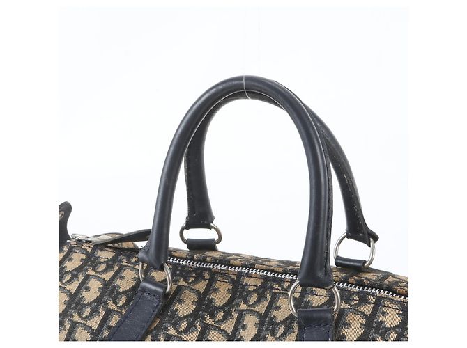 Borsa Mini Boston Christian Dior Trotter Beige Blu navy - vista 2
