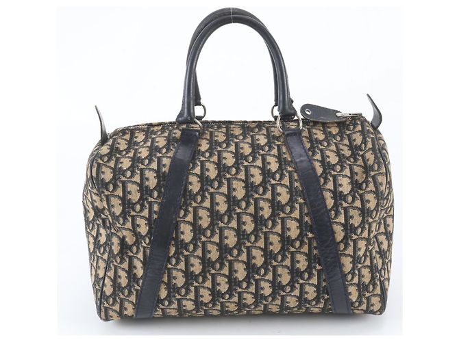 Borsa Mini Boston Christian Dior Trotter Beige Blu navy - vista 3