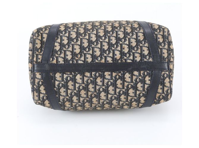 Borsa Mini Boston Christian Dior Trotter Beige Blu navy - vista 6