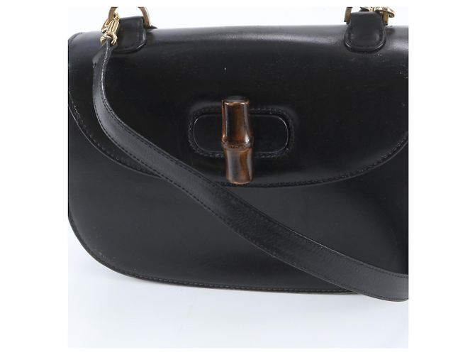Bamboo Bolsa de Ombro 2-Way em Couro e Bambu Gucci Preto - vista 2