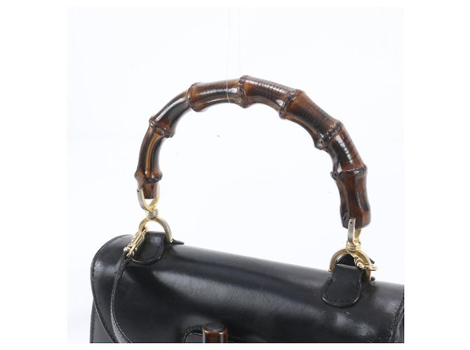 Bamboo Bolsa de Ombro 2-Way em Couro e Bambu Gucci Preto - vista 3