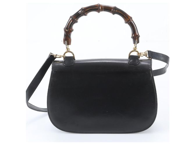 Bamboo Bolsa de Ombro 2-Way em Couro e Bambu Gucci Preto - vista 4