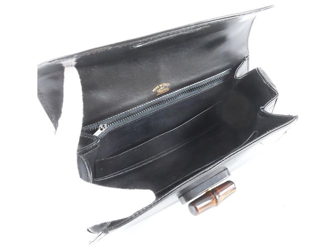 Bamboo Bolsa de Ombro 2-Way em Couro e Bambu Gucci Preto - vista 8