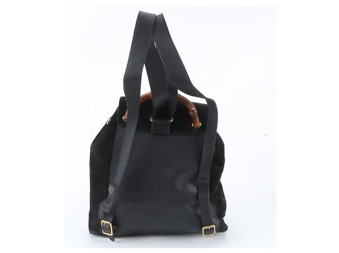 Gucci Old Bamboo Leder-Rucksack Schwarz - Ansicht 3