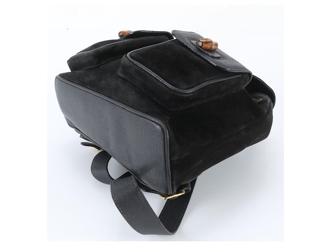 Gucci Old Bamboo Leder-Rucksack Schwarz - Ansicht 4