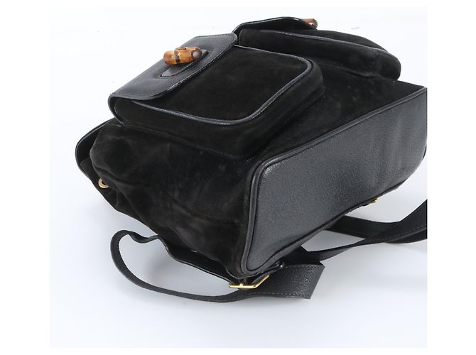 Gucci Old Bamboo Leder-Rucksack Schwarz - Ansicht 5
