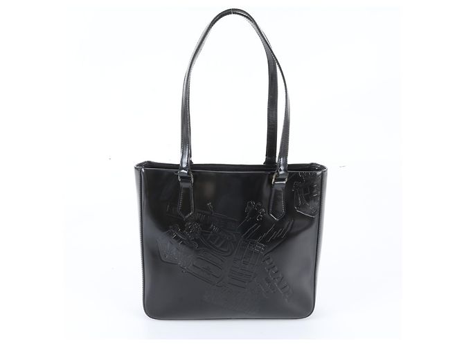 Tote Sac cabas en cuir Prada avec logo triangle Noir - vue 3