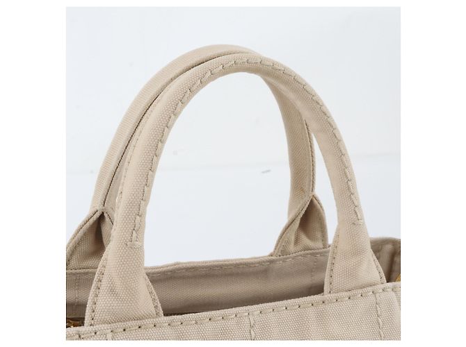 Tote Prada Canapa Schultertasche aus Leder mit Dreieckslogo Beige - Ansicht 2