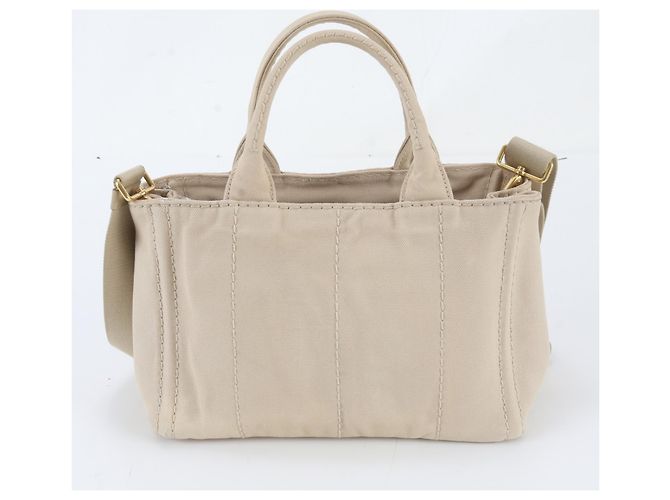 Tote Prada Canapa Schultertasche aus Leder mit Dreieckslogo Beige - Ansicht 3