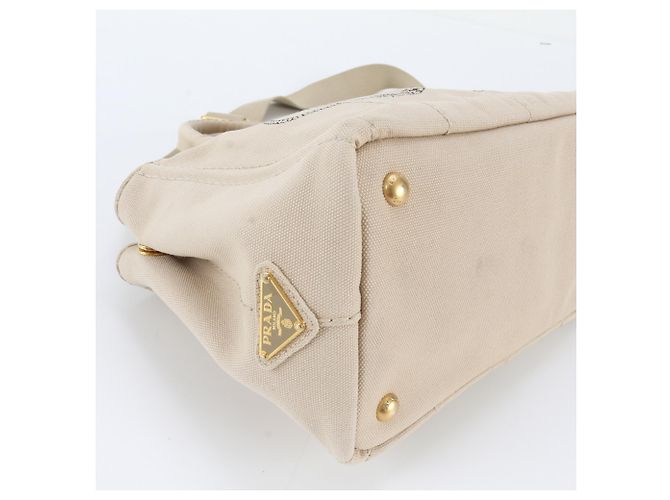 Tote Prada Canapa Schultertasche aus Leder mit Dreieckslogo Beige - Ansicht 6