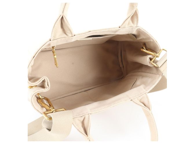 Tote Prada Canapa Schultertasche aus Leder mit Dreieckslogo Beige - Ansicht 7