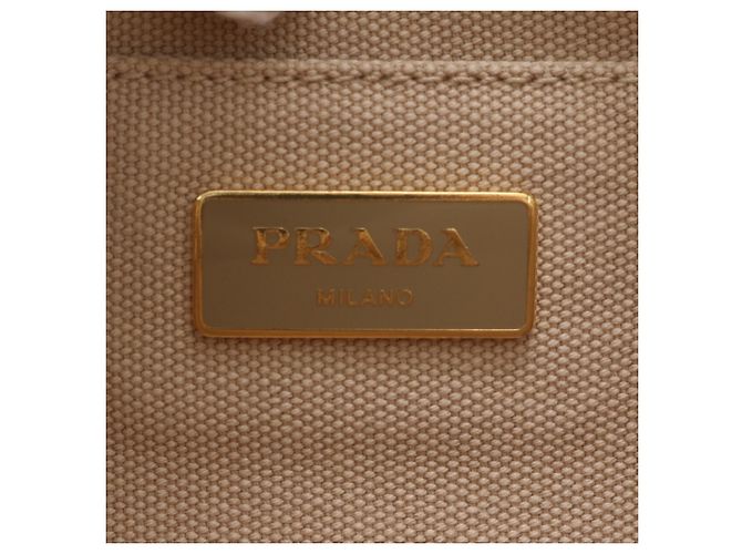 Tote Prada Canapa Schultertasche aus Leder mit Dreieckslogo Beige - Ansicht 8