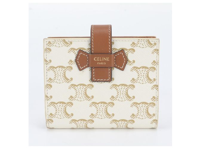 Céline Portafoglio Small con tracolla in tela Triomphe Celine Marrone Bianco sporco - vista 2