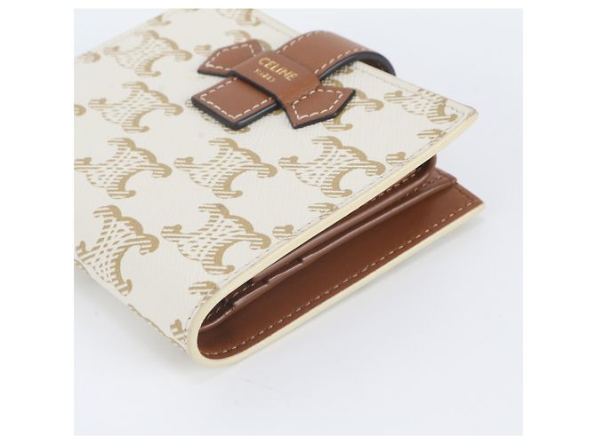 Céline Portafoglio Small con tracolla in tela Triomphe Celine Marrone Bianco sporco - vista 3