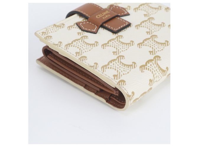 Céline Portafoglio Small con tracolla in tela Triomphe Celine Marrone Bianco sporco - vista 4