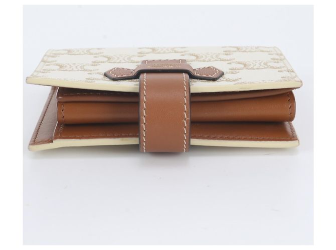 Céline Portafoglio Small con tracolla in tela Triomphe Celine Marrone Bianco sporco - vista 5
