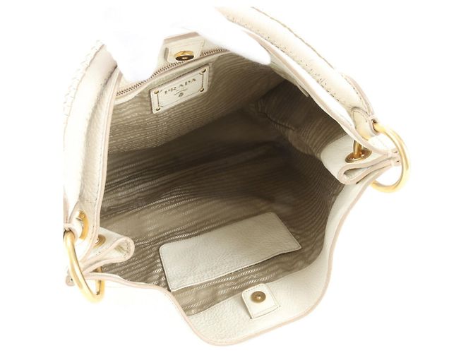 Borsa Tote a Spalla Prada in Pelle Vitello Daino Bianco - vista 7