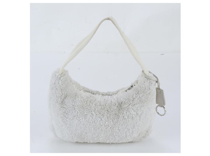Tote Bolsa de Ombro Prada Re-Edition 2000 em Couro e Terry Branco - vista 3