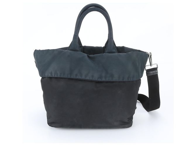 Borsa a tracolla reversibile in pelle e nylon Tessuto con logo triangolare Prada Nero Blu navy - vista 3