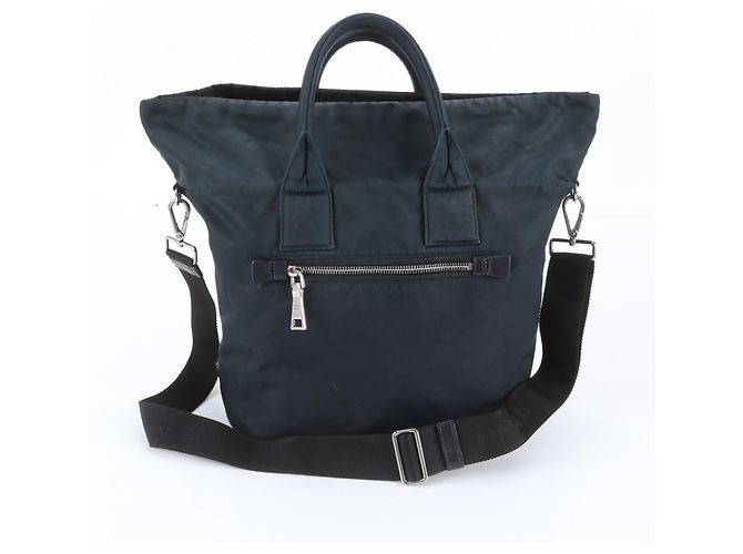 Borsa a tracolla reversibile in pelle e nylon Tessuto con logo triangolare Prada Nero Blu navy - vista 4