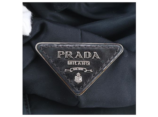 Borsa a tracolla reversibile in pelle e nylon Tessuto con logo triangolare Prada Nero Blu navy - vista 9
