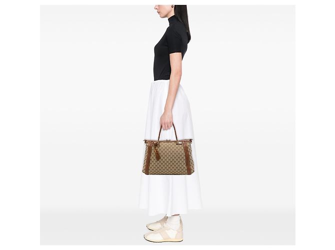Borsa Tote Convertibile Bella Gucci in Canvas GG Beige - vista 6