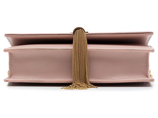 Autre Marque Saint Laurent Portafoglio con catena Kate in pelle di vitello liscia rosa con monogramma e nappa - vista 3