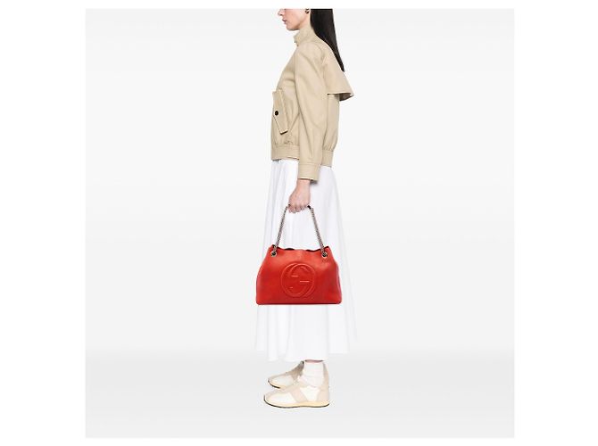 Saco Soho Chain Gucci em pele de vitelo laranja, tamanho Medium - vista 6
