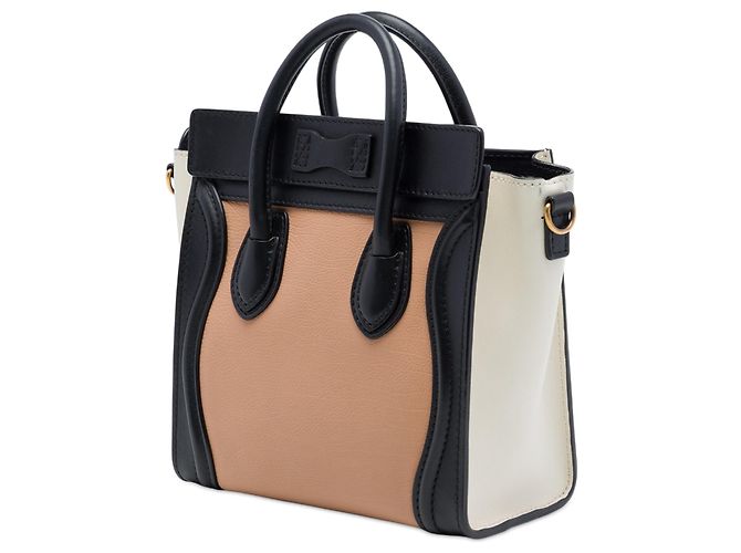 Céline Celine Brown Nano Tricolor Leather Luggage Tote Marrone Carne - vista 2